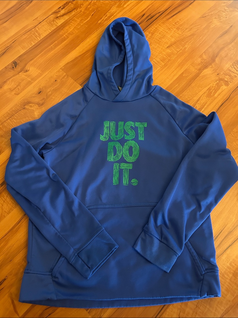 Nike Royal Blue Hoodie with Green 'Just Do It.' Graphic